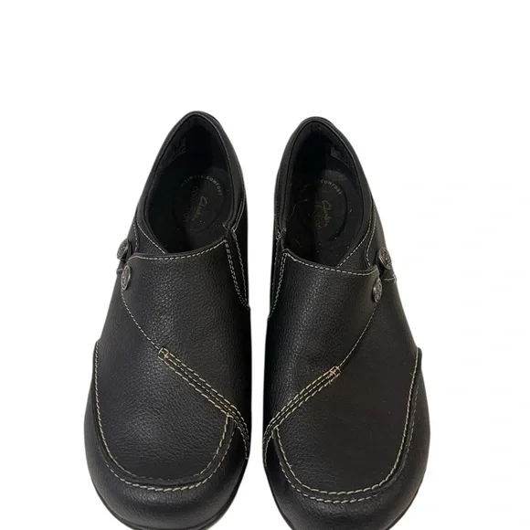 Clarks Ashland Black Leather Slip-On Loafers Shoes - Picture 2 of 5